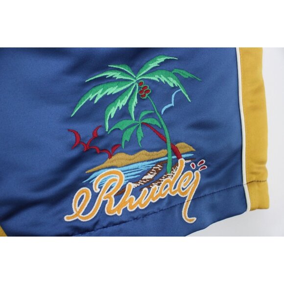 Rhude Mens 30 x 7.5 Palm Satin Souvenir Embroidered Heavy Shorts NEW O928 - Picture 2 of 6